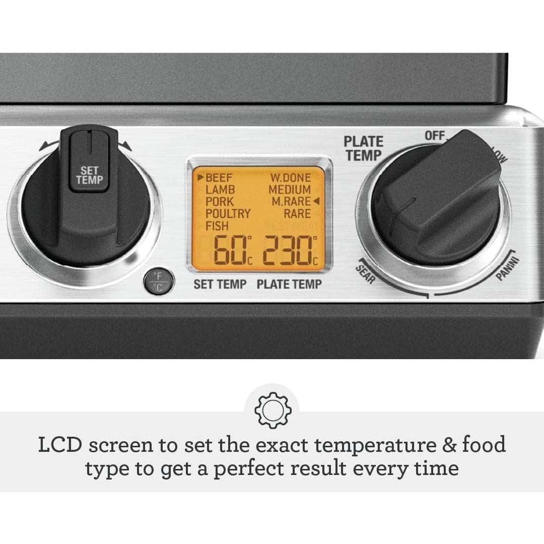 Sage 2400W Cast Aluminium Non-stick Smart Grill Pro - Brushed Stainless Steel| BGR840BSS Sage Grill Euronics Ireland