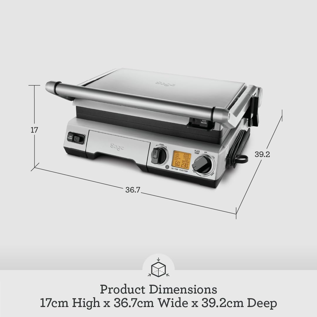 Sage 2400W Cast Aluminium Non-stick Smart Grill Pro - Brushed Stainless Steel| BGR840BSS Sage Grill Euronics Ireland