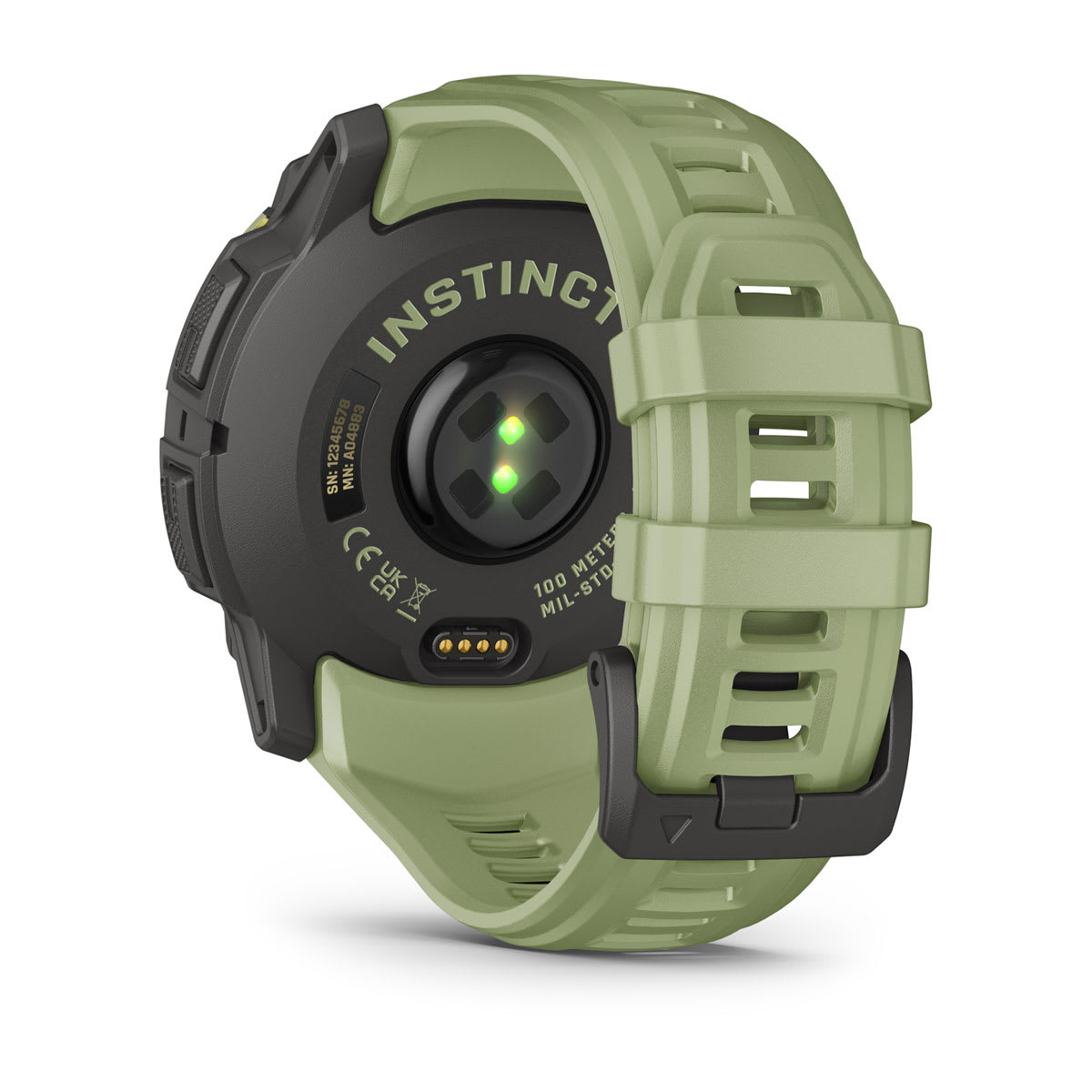 Garmin Instinct 3 50mm AMOLED Rugged GPS Smartwatch - back view, heart-rate sensor