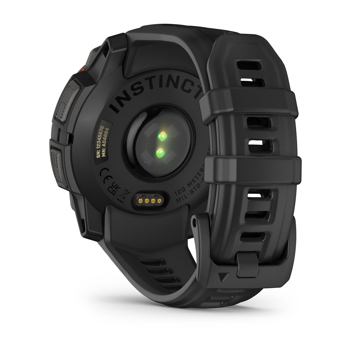 Garmin Instinct 3 45mm Solar Rugged GPS Smartwatch - back view, heart-rate sensor
