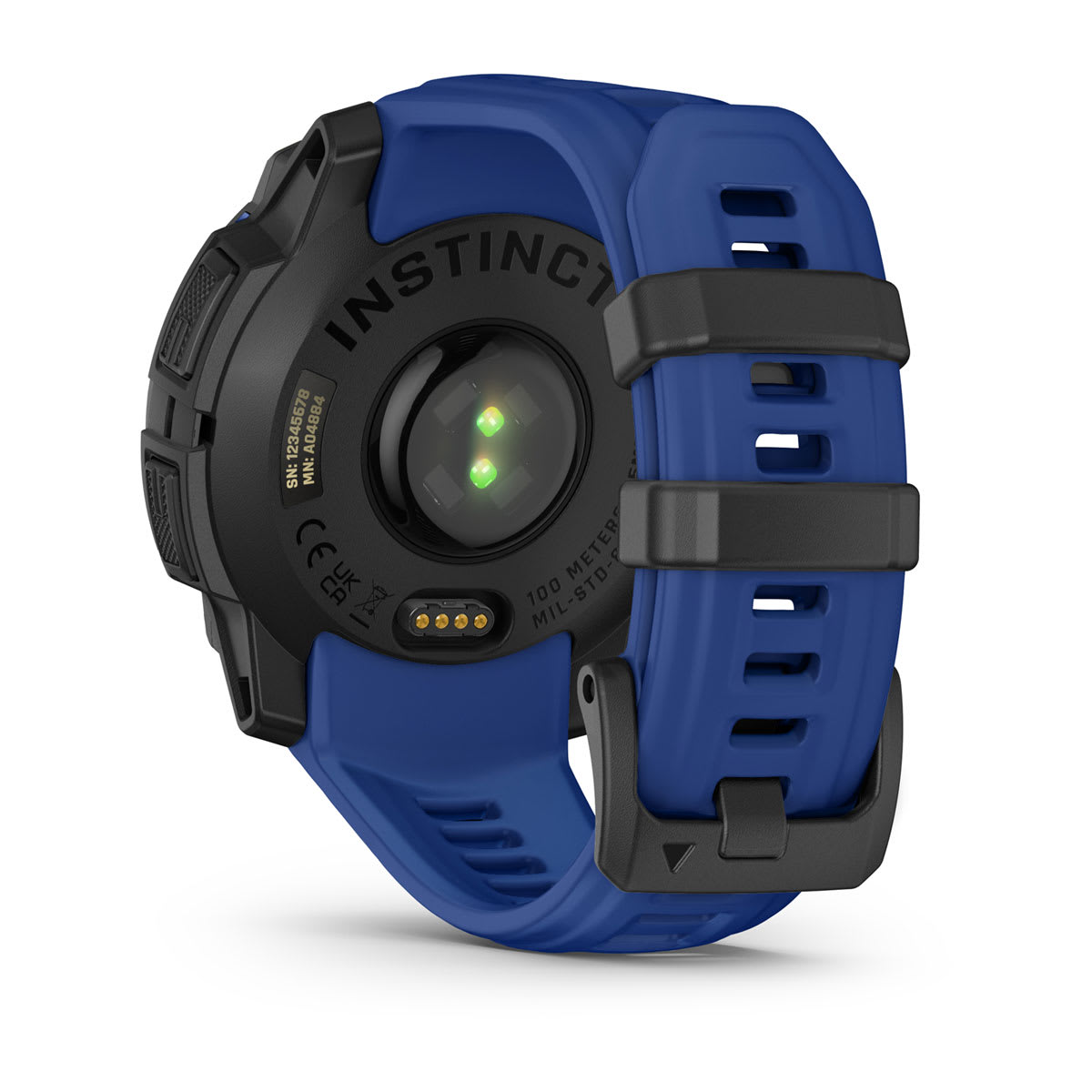 Garmin Instinct 3 45mm AMOLED Rugged GPS Smartwatch - back view, heart-rate sensor