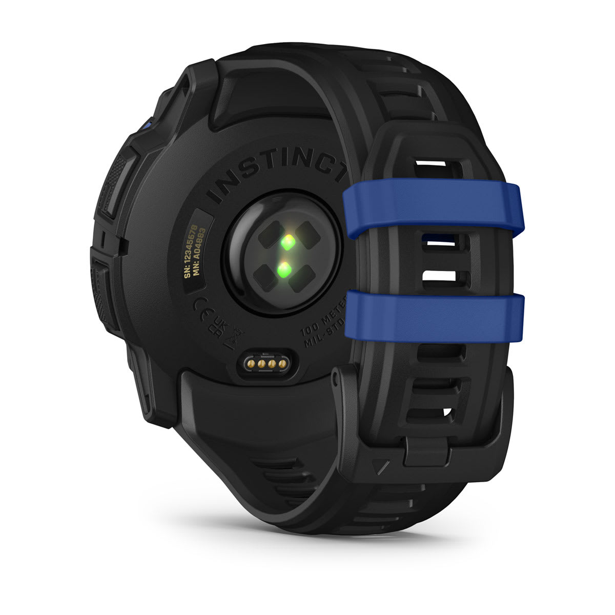 Garmin Instinct 3 50mm AMOLED Rugged GPS Smartwatch - back view, heart-rate sensor