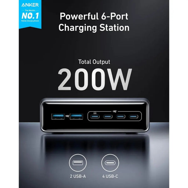 Anker Prime Charger 200W 6 Ports GaN Silver | A2683241