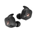 Sennheiser SPORT True Wireless Earphones Black — studio pair with water droplets, angled front