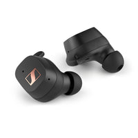 Sennheiser SPORT True Wireless Earphones Black — studio pair, angled view