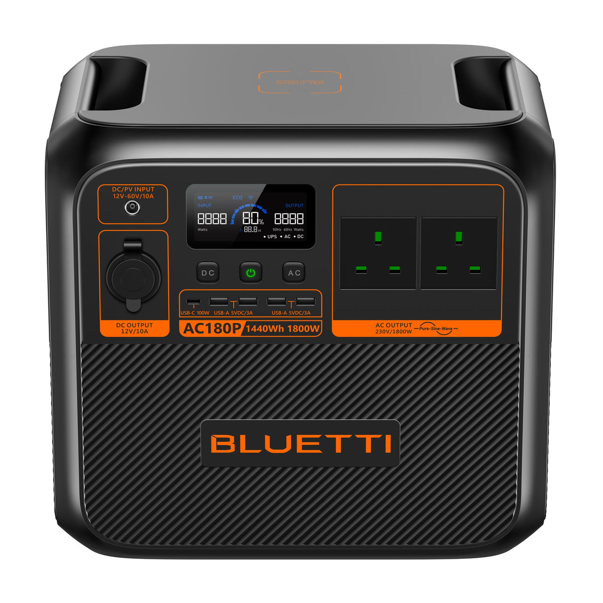 BLUETTI AC180P 1,440Wh 1,800W Portable Power Station - angled view from above