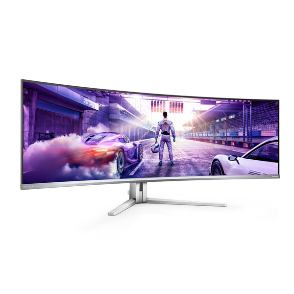 Philips Evnia 49M2C8900L 49" QD-OLED 144Hz Curved Super Ultrawide Gaming Monitor - front view angled