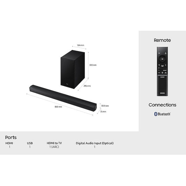 Samsung B650F Soundbar with Wireless Subwoofer | HW-B650F/XU