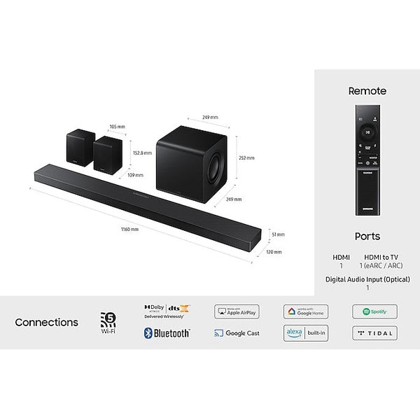 Samsung QS750F Q‑Series 5.1.2‑Channel Soundbar with Subwoofer & Rear Speakers | HW‑QS750F/XU
