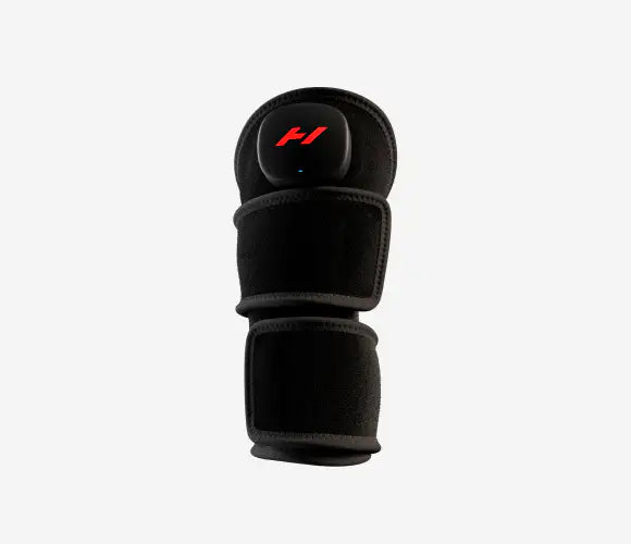 Hyperice Venom 2 Leg black wrap shown worn on the leg