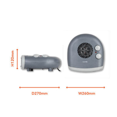 Warmlite WL44004DT Dark Titanium flat fan heater dimension and orientation graphic