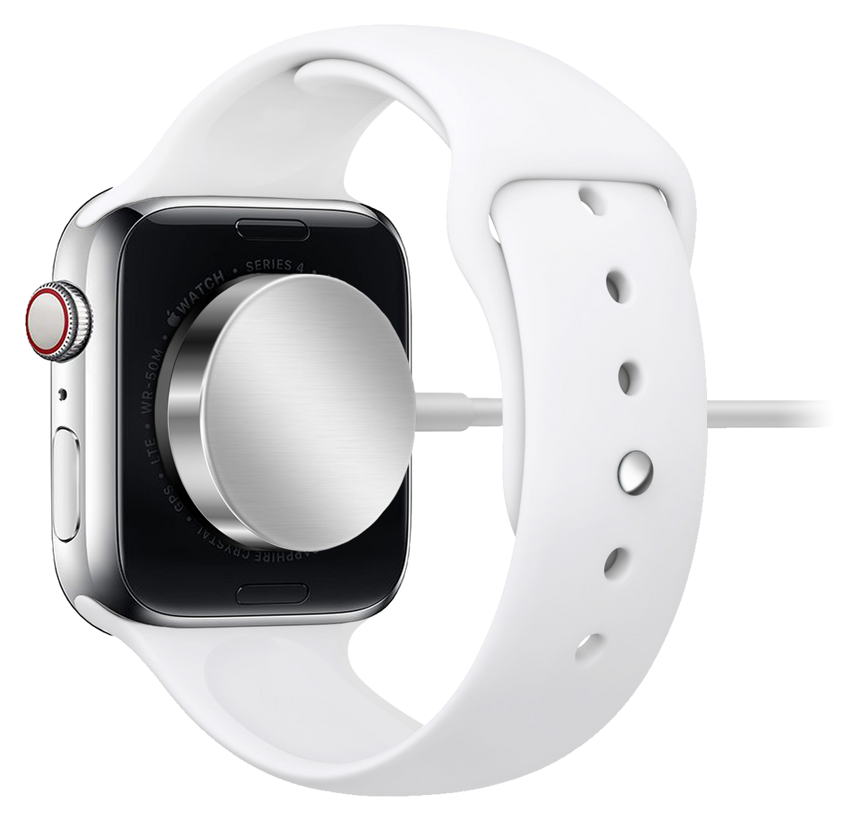 Apple Watch Magnetic Charging Cable (1m) - USB-A - charging connector attached to the back of an Apple Watch