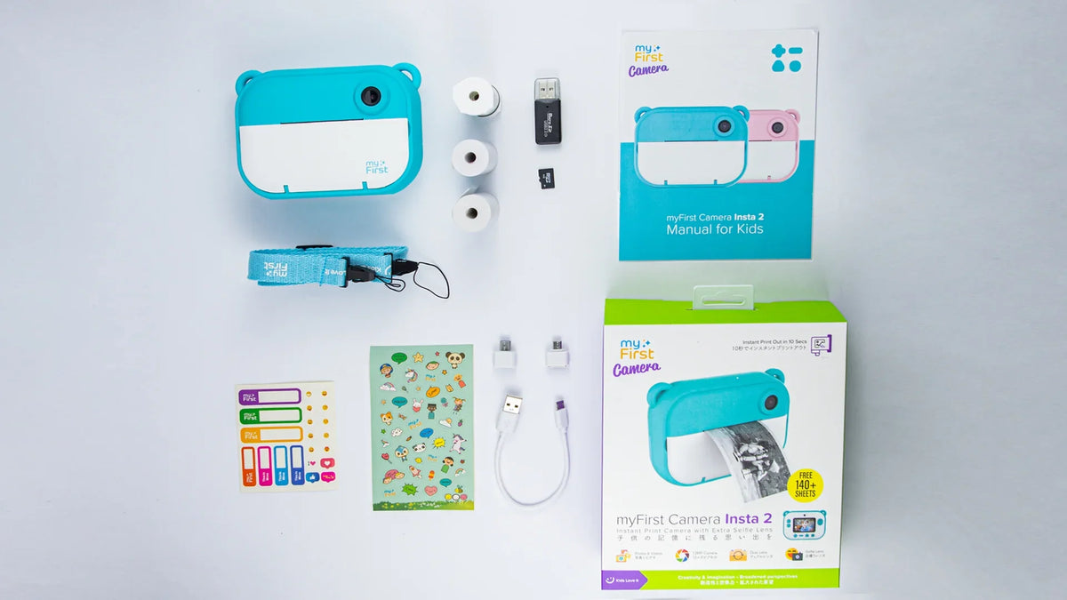 myFirst Camera Insta 2 Kids Instant Print Camera - Blue - what's in the box