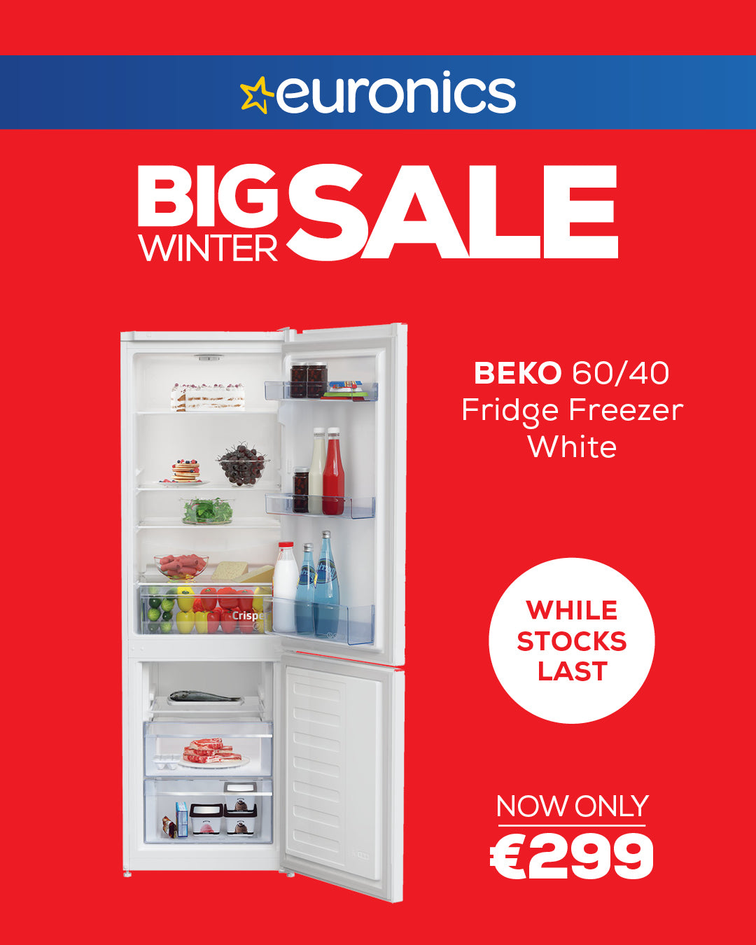 Beko 60/40 Fridge Freezer - White