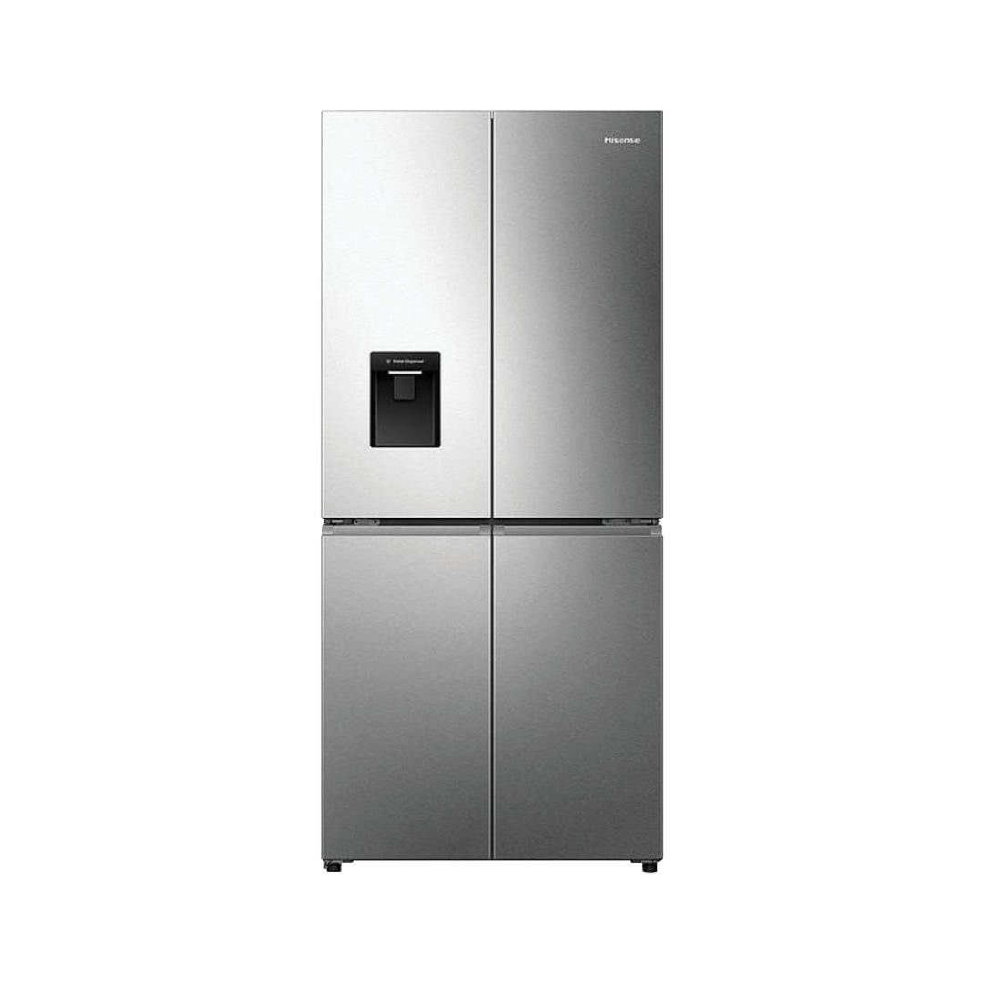 Hisense American Fridge Freezer - Stainless Steel - front view with water dispenser, doors closed