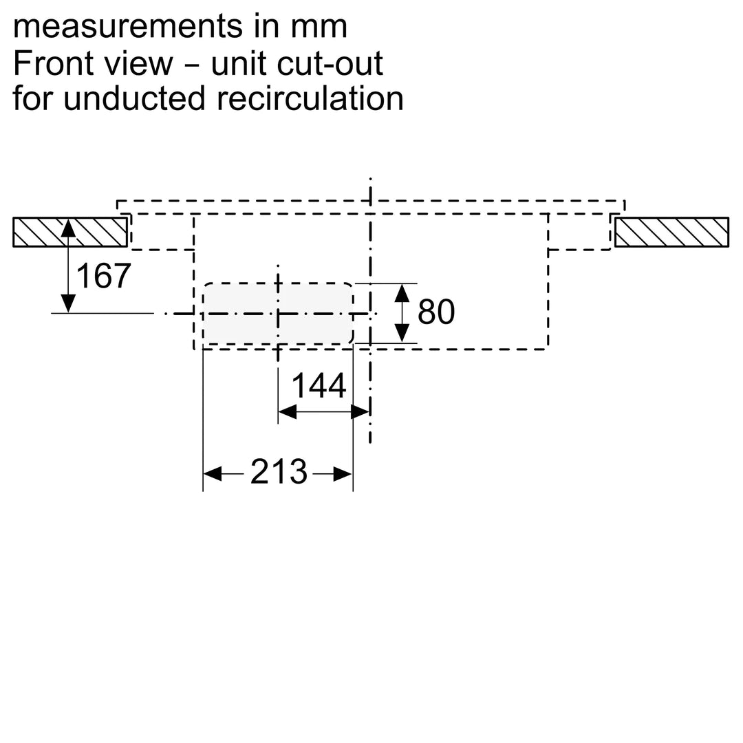 Siemens iQ300 EH611BE15E induction hob, cut-out and recirculation dimensions diagram