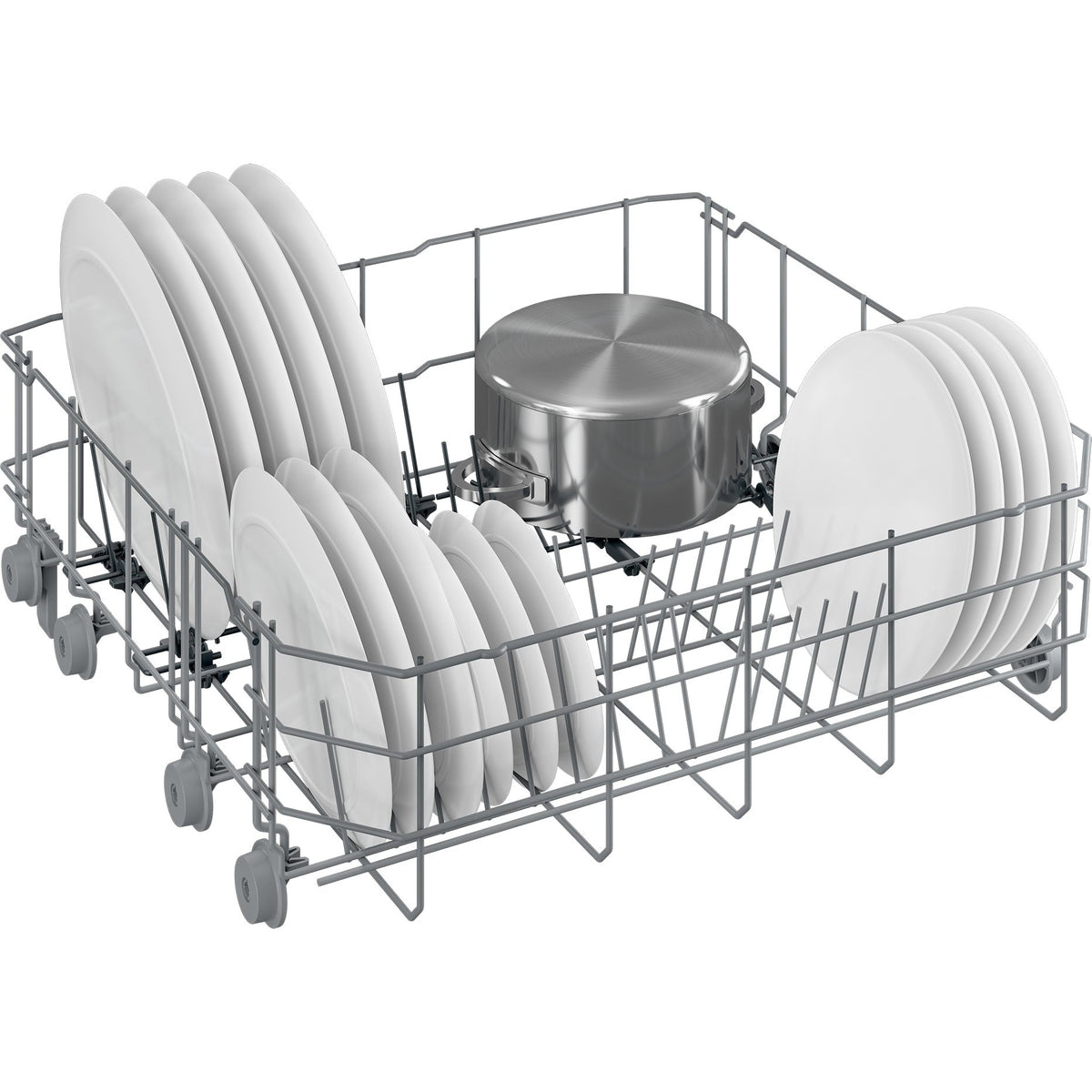 Beko 13 Place Integrated Dishwasher - Integrated - lower basket loaded with plates and a pot