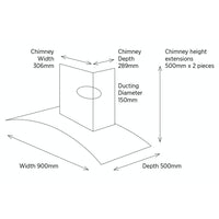 Belling 90cm Curved Chimney Hood | CHIM904GSTA Belling Cooker Hood Euronics Ireland