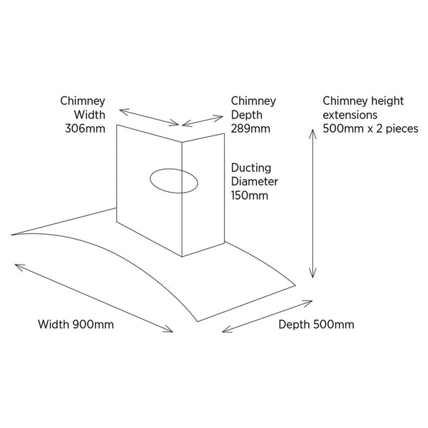 Belling 90cm Curved Chimney Hood | CHIM904GSTA Belling Cooker Hood Euronics Ireland