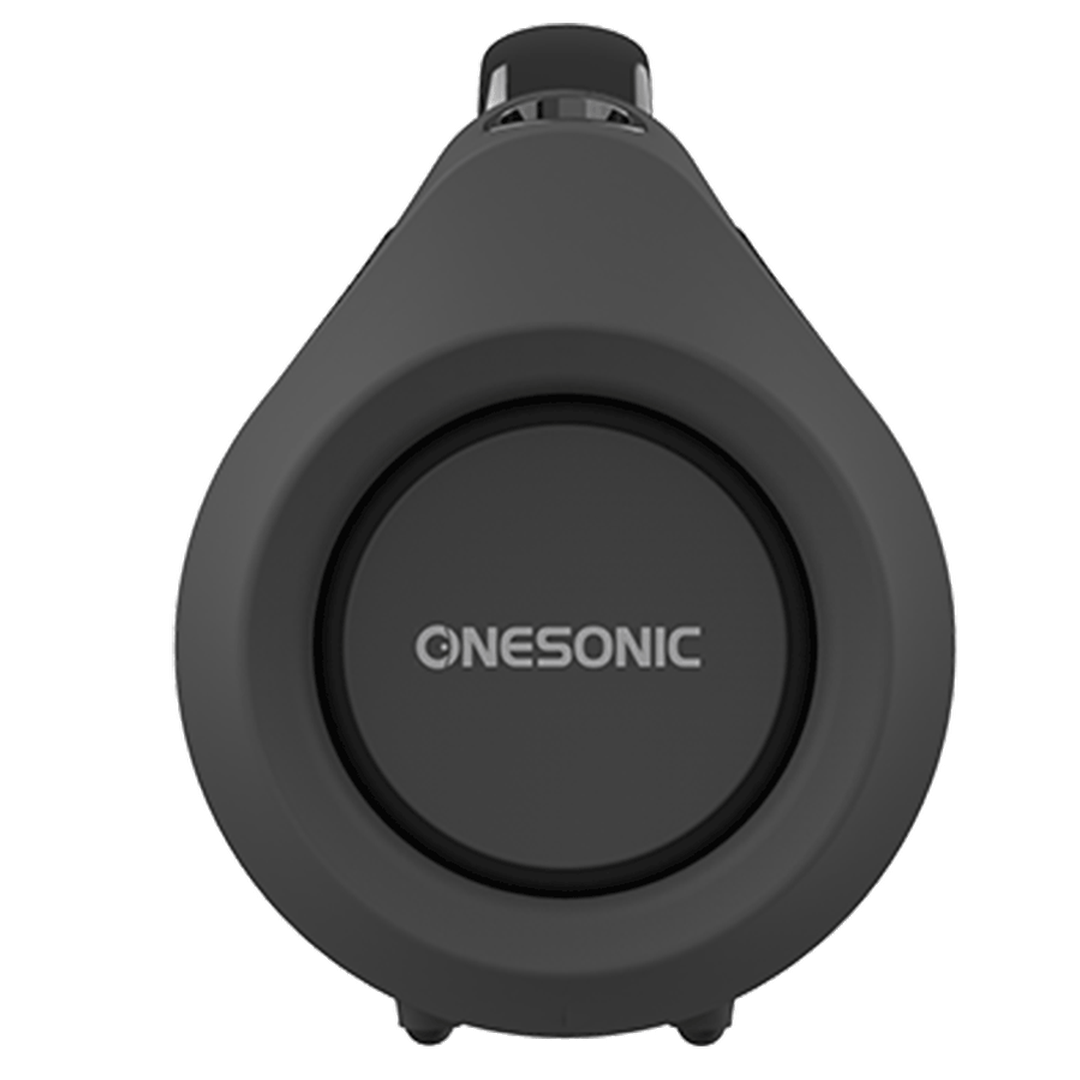 OneSonic Quattro Bluetooth speaker in black, end view with logo