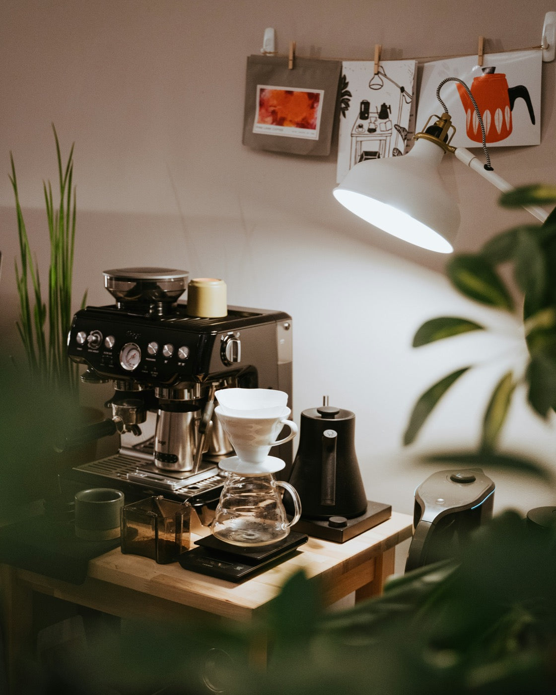 Filter and pour-over coffee setup in a bright kitchen